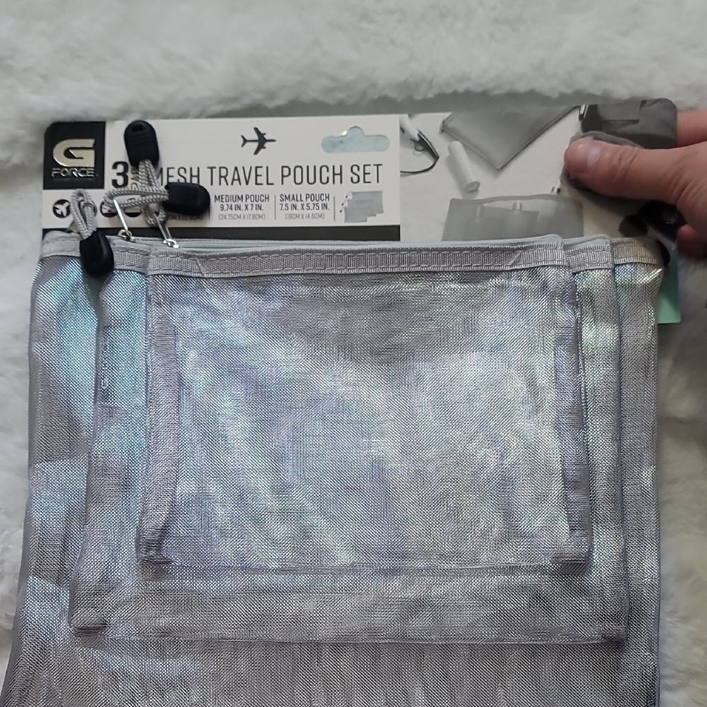 G-Force Silver Mesh Travel Pouch Trio Set
